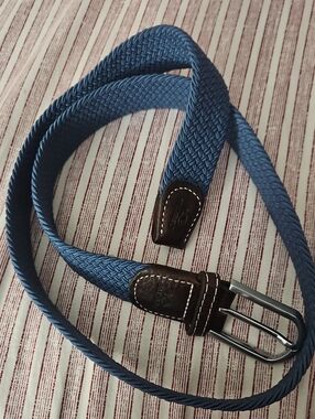 Men's BILLY BELT BLLY Woven Blue Stretch Belt with Brown Leather Trim
